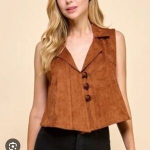TCEC NWT Brown Faux Suede Vest Size Small PTP 19 - Length 19